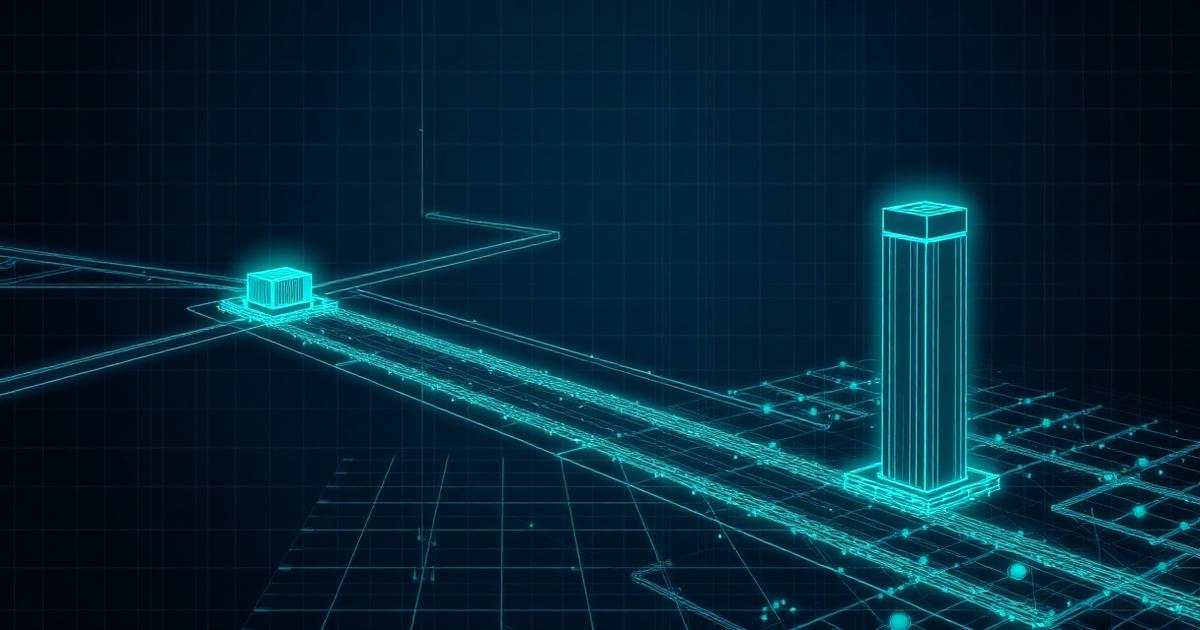 Wireframe blueprint contrasting a compact operator node with a large agency footprint