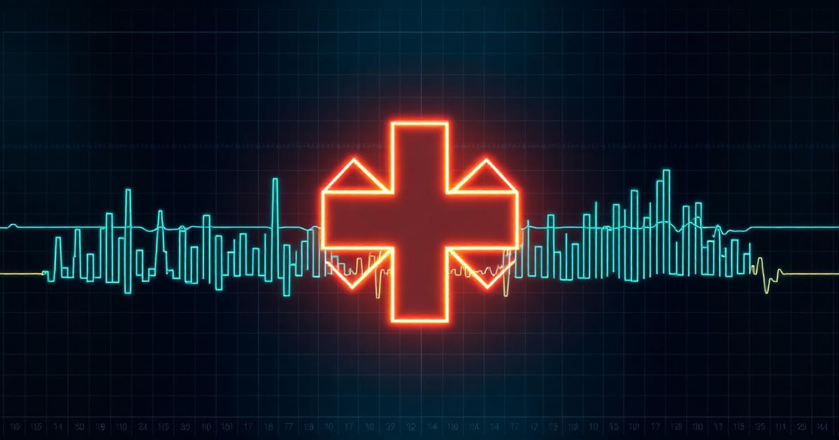 Digital health growth infrastructure — medical cross fused with telemetry chart