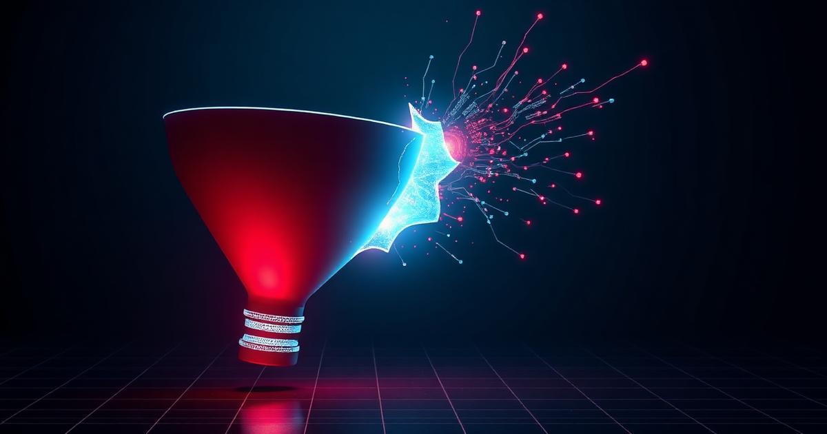Marketing attribution funnel with a fracture leaking data particles